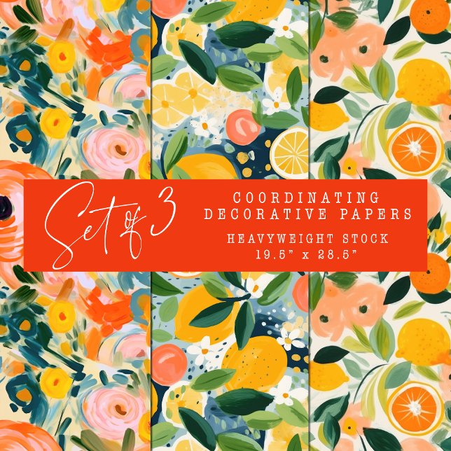 JEU DE PAPIER DÉCORATIF ABSTRAIT DE CITRUS ET DE F (ABSTRACT CITRUS AND FLORAL DECORATIVE PAPER SET)