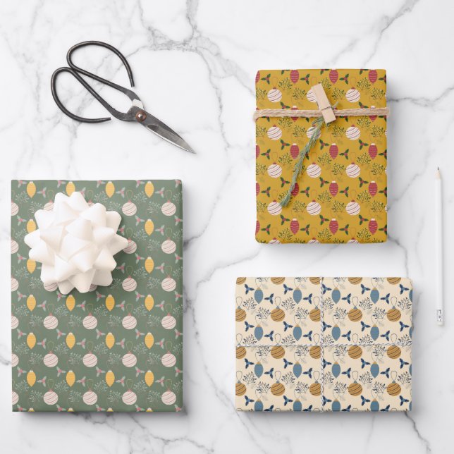 Jeu de papier d'emballage de Noël ornements de 3 (Recto)