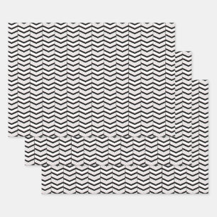 Jeu de papier d'enveloppement Chevron noir blanc e