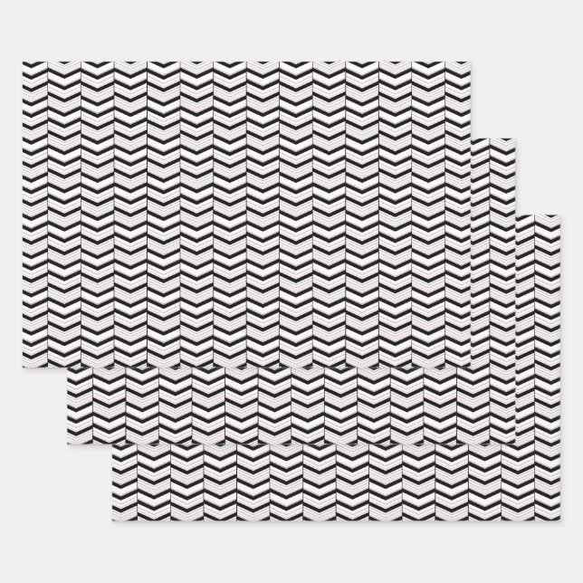 Jeu de papier d'enveloppement Chevron noir blanc e (Lot)