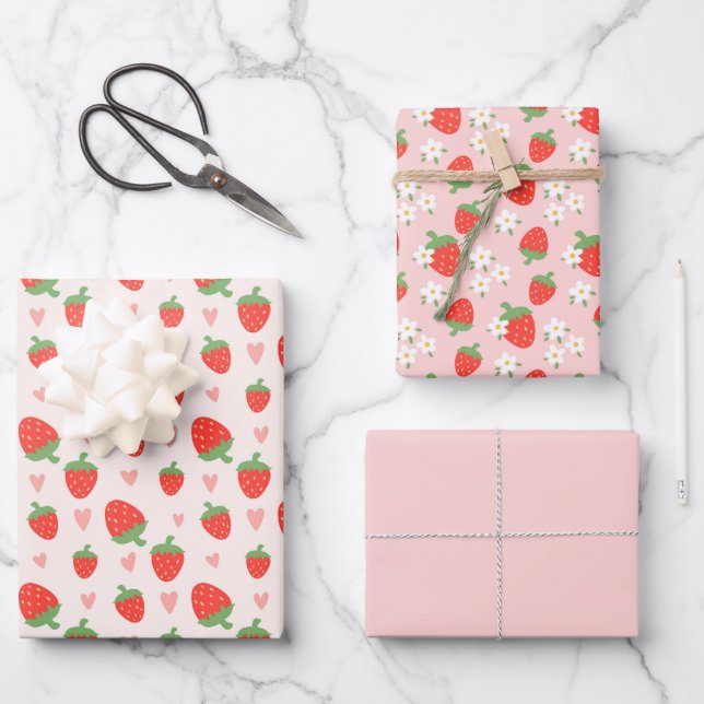 Jeu de papier d'enveloppement de fraises sucrées (Recto)