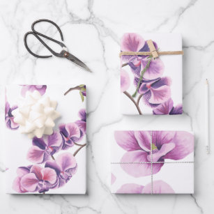 Jeu de papier d'enveloppement d'orchidées violette