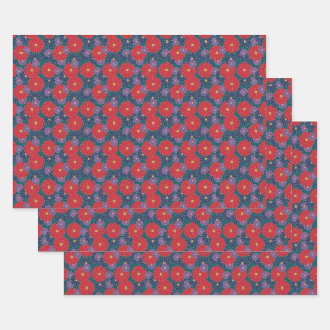 Jeu de papier d'enveloppement floral à automne sci (Lot)