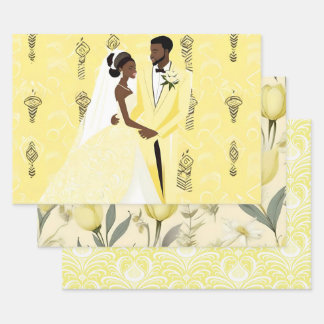 Jeu de papier d'enveloppement Mariage jaune