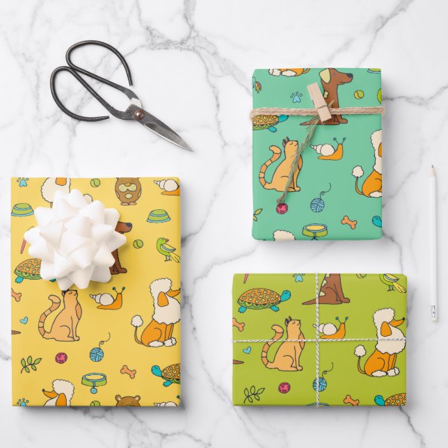 Jeu de papier d'enveloppement pour animaux mignons (Recto)