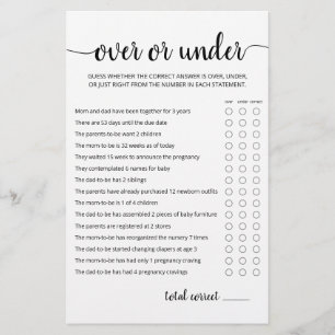 Jeu de partie sur ou sous jeu Baby shower partie