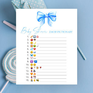 jeu de Pictionary baby shower avec un ruban bleu e