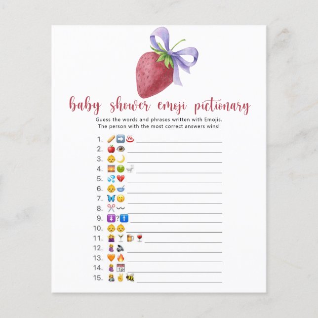 Jeu de pictionary de baby shower avec fraise (Devant)