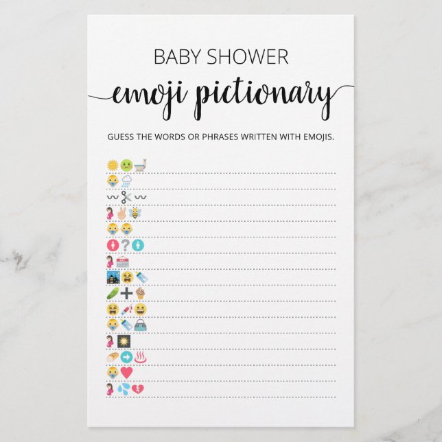 Jeu de Pictionary d'Emoji Baby Shower avec réponse (Devant)