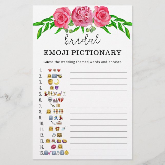 Jeu de pictionary d'emoji de baby shower floral ro (Devant)