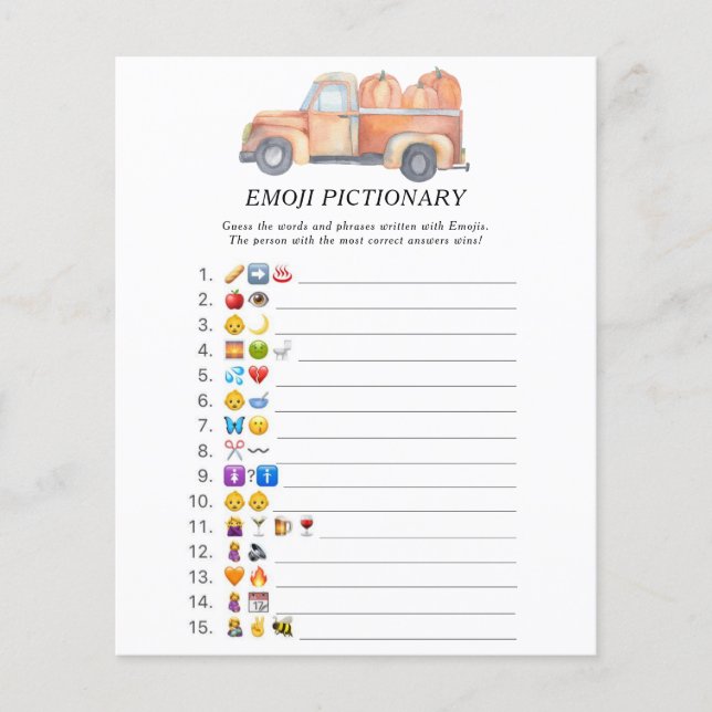 Jeu de pictionary d'emoji de camion de citrouille (Devant)
