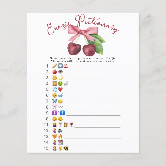 jeu de Pictionary d'Emoji pour baby shower Cherry  (Devant)