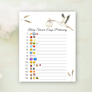 jeu de Pictionary emoji baby shower cigogne
