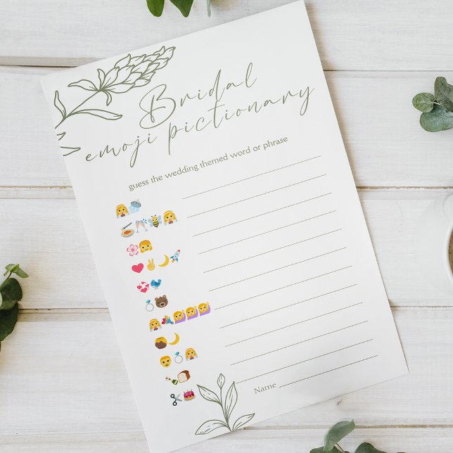 Jeu de Pictionary Emoji de Mariage Sage Boho (Créateur téléchargé)
