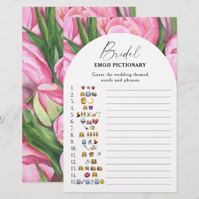 Jeu de pictionary emoji pour baby shower avec rose (Devant / Derrière)