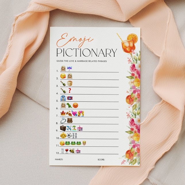 Jeu de Pictionary en emojis pour une Baby Shower a (Emoji Pictionary Bridal Shower Game | Love at First Spritz Theme)