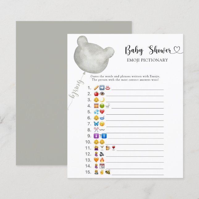 Jeu de pictionary pour baby shower avec l'emoji Li (Devant / Derrière)