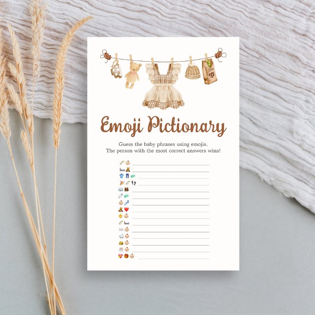 Jeu de Pictionary pour Baby Shower sur le thème du (Coffee Little Bean Clothesline Baby Shower Emoji Pictionary Game)