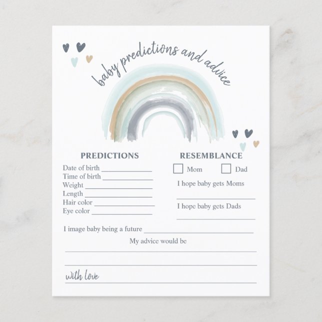 Jeu de prédiction Baby Shower Blue Boho Rainbow (Devant)