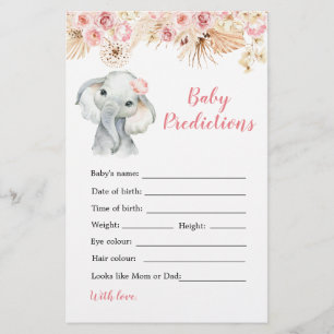 Jeu de prédiction de bébé rose Boho Elephant Girl