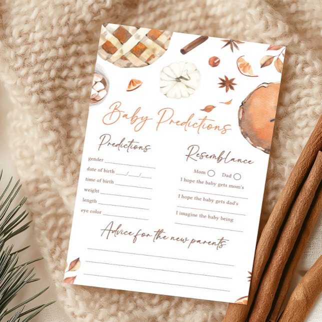 Jeu de prédiction de citrouille automnale Little C (Pumpkin Pie Baby Shower Baby Predictions Game)