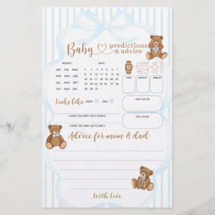 Jeu de prédiction pour Baby Shower Blue Bearly Wai