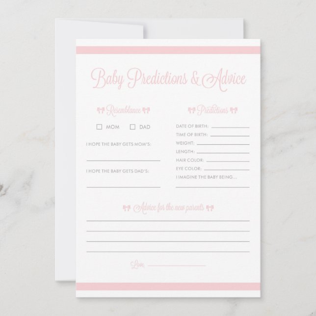 Jeu de prédiction pour Baby Shower «Rayures roses  (Devant)
