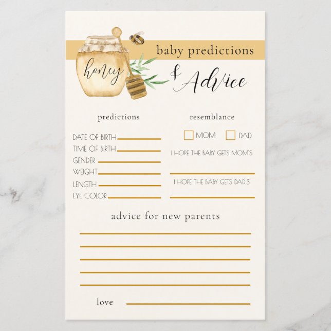 Jeu de prédiction pour Baby Shower sur le thème de (Devant)