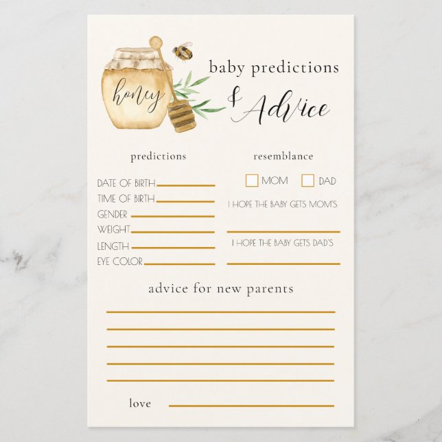 Jeu de prédiction pour Baby Shower sur le thème de (Devant)