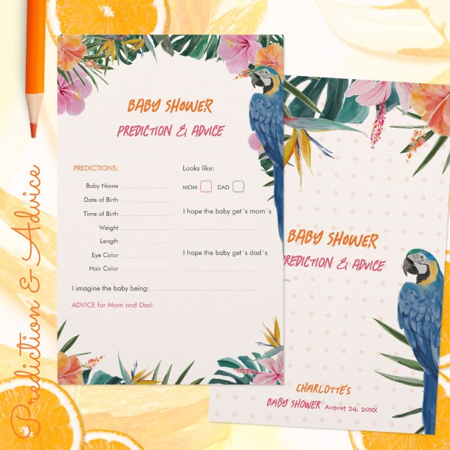 Jeu de prédiction pour Baby Shower sur le thème du (Tropical Parrot Baby Shower Prediction Advice Game ©Susanne Sachers - Sunny Mind 🌞)