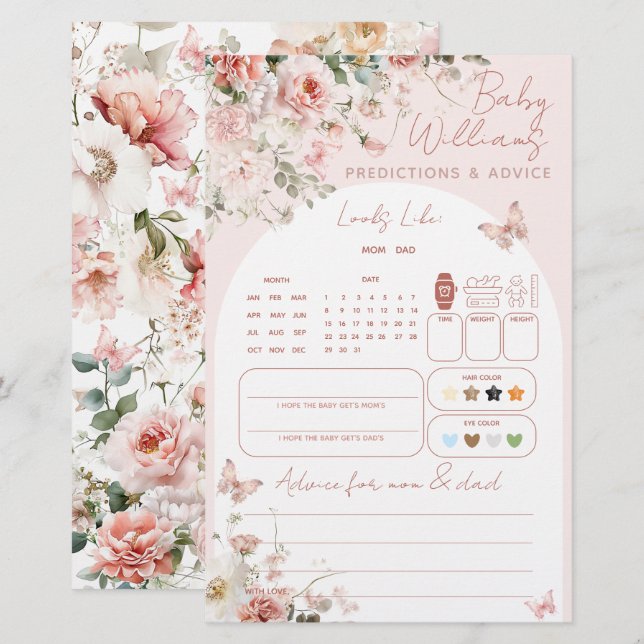 Jeu de prédiction pour bébé fleur rose papillon (Devant / Derrière)