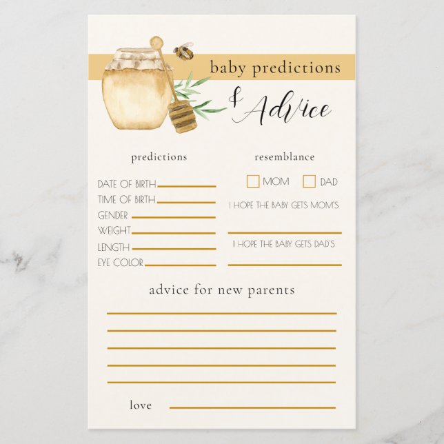 Jeu de prédiction pour une Baby Shower sur le thèm (Devant)