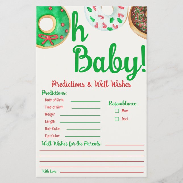 Jeu de prédictions de Baby shower de Donut de Noël (Devant)