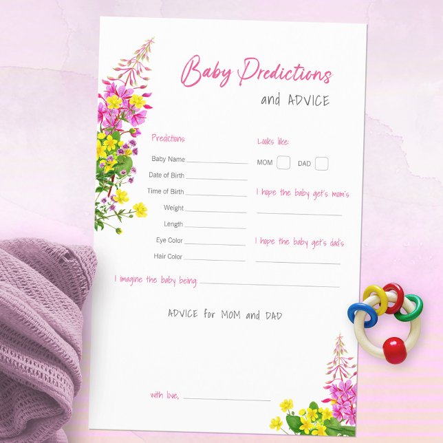 Jeu de prédictions de Baby shower Fleur sauvage do (Wildflower Baby Shower Predictions and Advice ©Susanne Sachers - Sunny Mind Design 🌞)