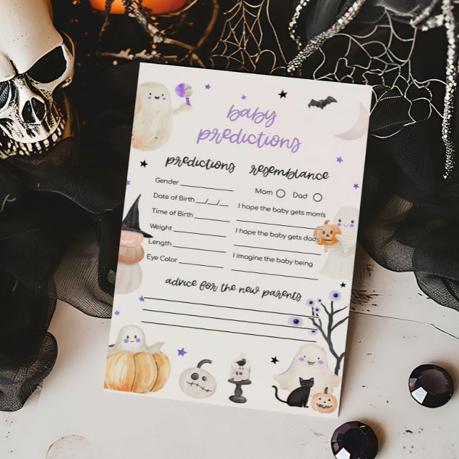Jeu de prédictions de bébé de l'Halloween violet p (A Little Boo Baby Shower Baby Predictions Game)
