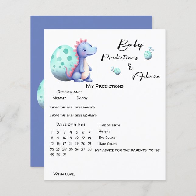 Jeu de prédictions de bébé petit Dinosaur mignon (Devant / Derrière)