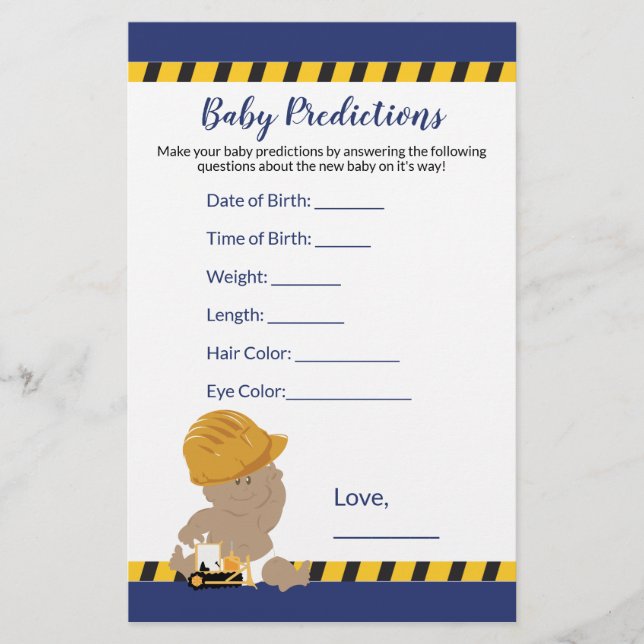 Jeu de prédictions du Baby shower de construction  (Devant)