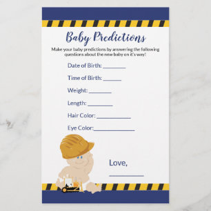 Jeu de prédictions du Baby shower de construction
