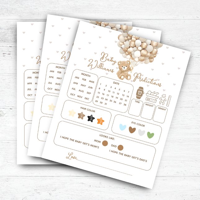 Jeu de prédictions du Baby shower de l'ours (Créateur téléchargé)
