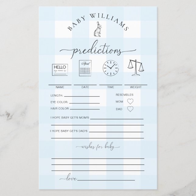 Jeu de prédictions En vichy lapin bleu (Devant)