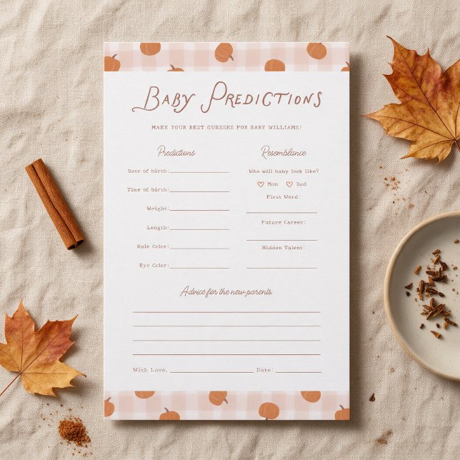 Jeu de prédictions et conseils de citrouilles d'au (baby predictions game with cute little pumpkins and gingham pattern)