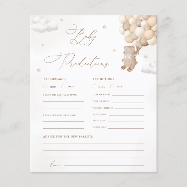 Jeu de Prédictions et Conseils Ourson pour Baby Sh (Devant)