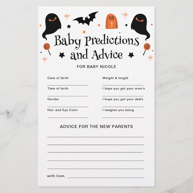 Jeu de prédictions et conseils pour Baby Shower Ha (Devant)