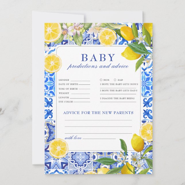 Jeu de prédictions et de conseils pour Baby Shower (Devant)