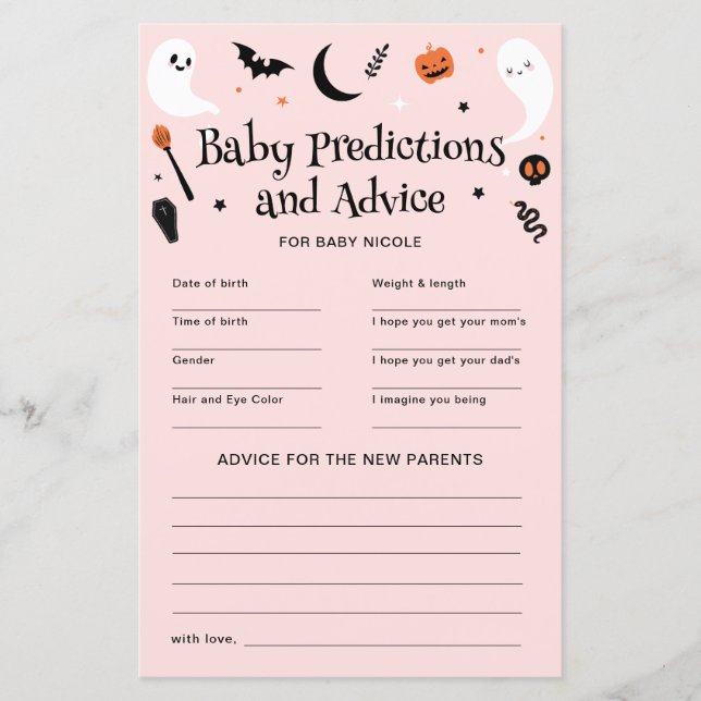 Jeu de prédictions et de conseils pour Baby Shower (Devant)