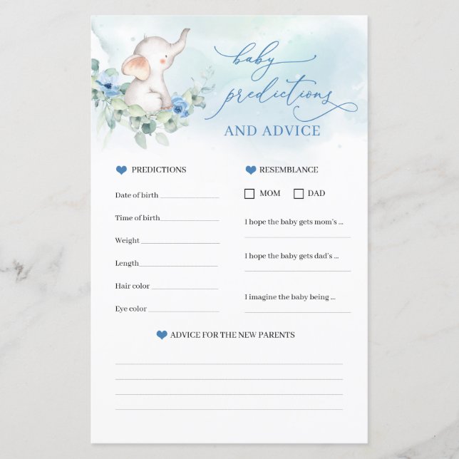 Jeu de prédictions et de conseils pour bébé élépha (Devant)