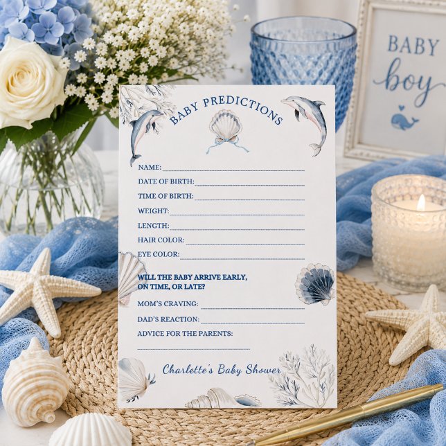 Jeu de prédictions pour Baby Shower Côté Mer (Coastal Baby Shower Boy Predictions Game card)