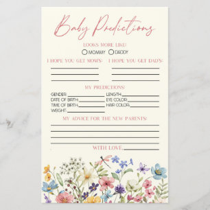 Jeu de prédictions pour Baby Shower sur le thème d