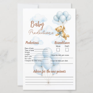 Jeu de prédictions pour bébé à la baby shower Ours
