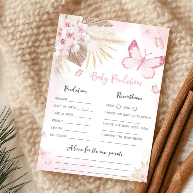 Jeu de prédictions pour bébé à la Baby Shower Papi (Girl Butterfly Pampas Grass Baby Shower Baby Predictions Game)